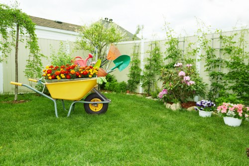 Local landscaping work in Southfields showing paving, edging, and garden preparation