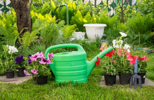 Prepared planting border with soil and edging for flower bed creation